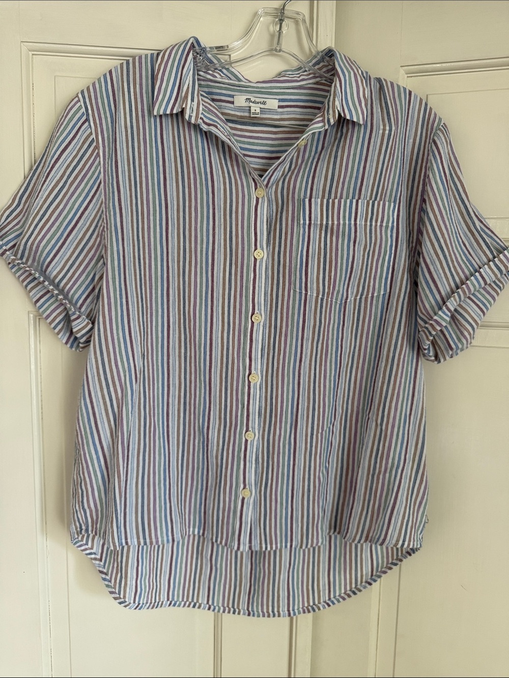 Madewell Multicolor Striped Short-Sleeve Button Down Shirt Size Small
